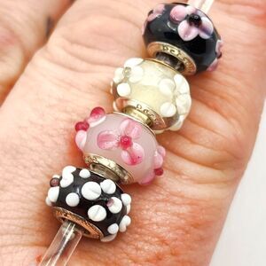 3/$30 🖤 925 STERLING SILVER GLASS FLOWER MURANO CHARM BEADS FOR PANDORA